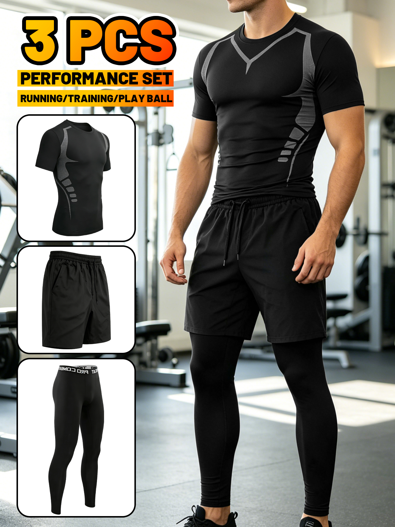 Compression Shorts Athletes - 3 Piece Men’s Outdoor Workout Set