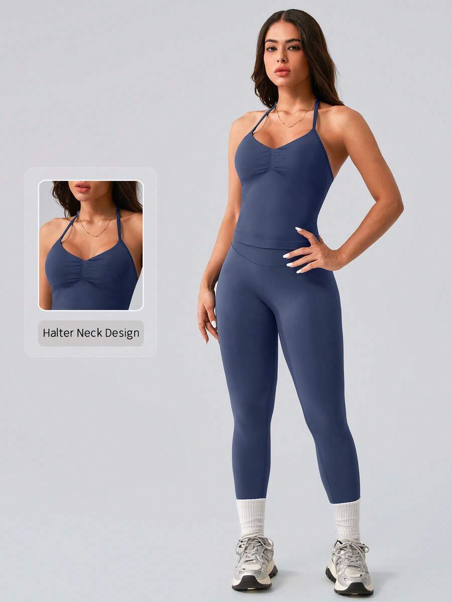 Womens Halter Neck Yoga Set Ri - مراجعة Tank Top Ribbed وسعره