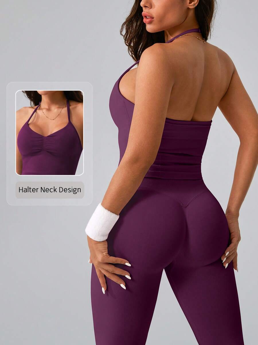 Womens Halter Neck Yoga Set Ri - مراجعة Tank Top Ribbed وسعره