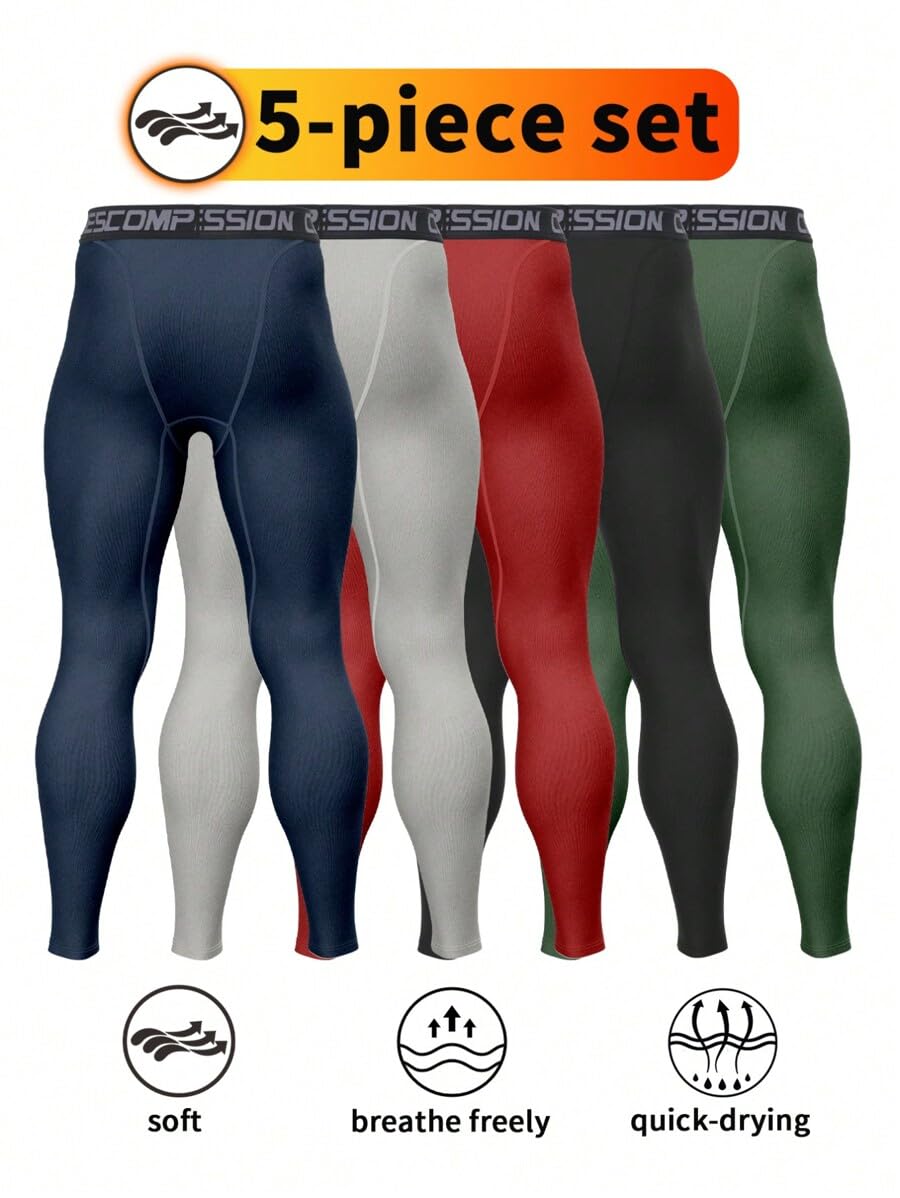 5pcs Men's Fitness Compression - مراجعة Compression Long Pant وسعره